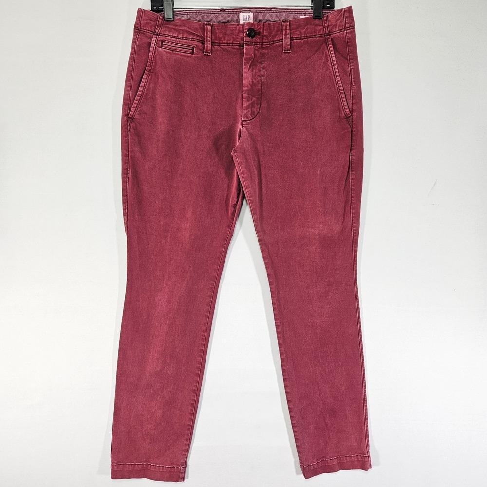 Gap‎ Men's Chino pants Maroon Red Washed Skinny Fit Size 32x30